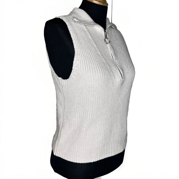 525 Sweater Zip Mock Neck Tank Top Womens Sz XS Cotton Knit Neutral Minimalist - Picture 3 of 8